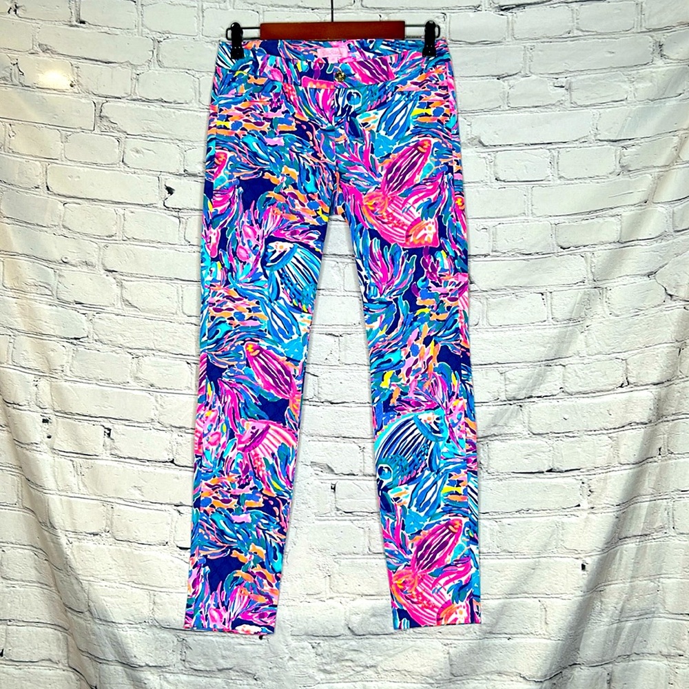Lilly Pulitzer Pink Blue Gold Button Pants Size 00 Excellent Condition
